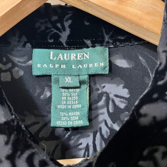 Lauren Ralph Lauren Velvet Burnout Top Sz XL Whimsigoth Black Fairy Grunge Sheer - Picture 7 of 8